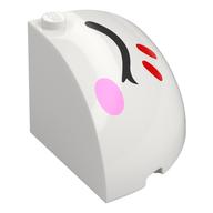 Деталь LEGO Brick Round Corner 4 x 4 x 3 Dome Top with Closed Black Eyes, Red Stripes, Bright Pink Cheek, Left, Белый