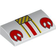 Slope Brick Curved 2 x 4 x 2/3 No Studs with Yellow/Red/Silver Strips, Red Rebel Symbol print