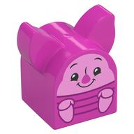 Деталь LEGO Duplo Brick 2 x 2 x 2 Curved Top with Long Pointed Ears, Piglet Print, Темно-розовый
