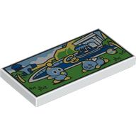 Деталь LEGO Tile 2 x 4 with Blue Birds / Flicky, Mansion with Pool, Green Grass, Palm Trees print, Белый