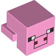 Деталь LEGO Minifig Head Special, Cube with Rear Ledge, Pixelated Black, White and Dark Red Face Print (Pig), Ярко-розовый