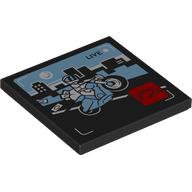 Деталь LEGO Tile 4 x 4 with Thief on Motor Cycle print, Черный