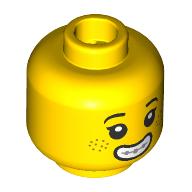 Деталь LEGO Minifig Head Drea Brickle, Black Eyebrows, Freckles, Smile with Braces / Frown, Желтый
