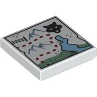 Деталь LEGO Tile 2 x 2 with Arctic Map, Train Tracks, Mountains, Water, Wolf print, Белый