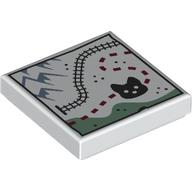 Деталь LEGO Tile 2 x 2 with Arctic Map, Train Tracks, Mountains, Fox print, Белый