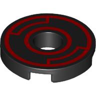 Деталь LEGO Tile Round 2 x 2 with Hole with Red Circles print, Черный