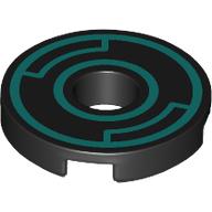 Деталь LEGO Tile Round 2 x 2 with Hole with Dark Turquoise Circles print, Черный