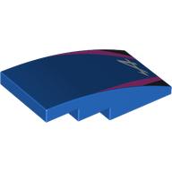 Деталь LEGO Slope Curved 4 x 2 No Studs with White 'A', Dark Pink/Black Stripes print, Голубой