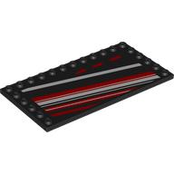Деталь LEGO Plate Special 6 x 12 with Studs on 3 Edges with Diagonal Red/White Stripes print, Черный