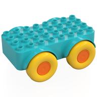 Деталь LEGO Duplo Car Base 4 x 8 with Four Large Yellow Wheels and Orange Hubs, Средне-лазурный