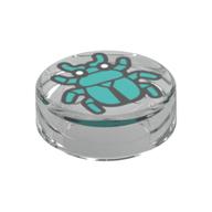 Деталь LEGO Tile Round 1 x 1 with Dark Turquoise Beetle print, Прозрачный бесцветный