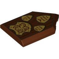 Деталь LEGO Tile Special 2 x 3 Pentagonal with Tan Shields/Crests, Lion print, Красно-коричневый