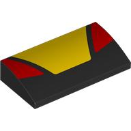 Деталь LEGO Slope Brick Curved 2 x 4 x 2/3 No Studs with Yellow Trapezium, Red Triangles print, Черный