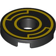 Деталь LEGO Tile Round 2 x 2 with Hole with Bright Light Orange Circles print, Черный
