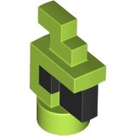 Деталь LEGO Animal Body Part, Bird, Chicken/Parrot Head Pixelated with Black Eyes and Beak pattern, Лайм
