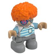Duplo Figure Child, Afro Dark Orange, Light Bluish Gray Legs, Dark Azure Sleeves