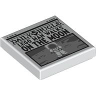 Деталь LEGO Tile 2 x 2 with Newspaper Daily Bugle 'LEGO MAN WALKS ON THE MOON' print, Белый
