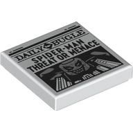 Деталь LEGO Tile 2 x 2 with Newspaper Daily Bugle 'SPIDER-MAN THREAT OR MENACE' print, Белый