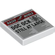 Деталь LEGO Tile 2 x 2 with Newspaper Daily Bugle 'DOC OCK STILL AT LARGE' print, Белый