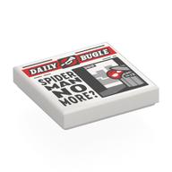 Деталь LEGO Tile 2 x 2 with Newspaper Daily Bugle 'SPIDER-MAN NO MORE?' print, Белый