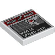 Деталь LEGO Tile 2 x 2 with Newspaper Daily Bugle 'WHO IS SPIDER-MAN' print, Белый