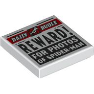 Деталь LEGO Tile 2 x 2 with Newspaper Daily Bugle 'REWARD! FOR PHOTOS OF SPIDER-MAN' print, Белый