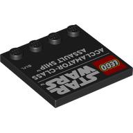 Деталь LEGO Plate Special 4 x 4 with Studs on One Edge with 'LEGO STAR WARS ACCLAMATOR-CLASS ASSAULT SHIP' print, Черный