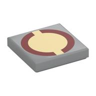 Деталь LEGO Tile 2 x 2 with Dark Red Circle, Tan Center print, Светлый сине-серый