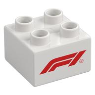 Деталь LEGO Duplo Brick 2 x 2 with Red 'F1' Logo print, Белый