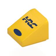 Деталь LEGO Slope 30° 1 x 1 x 2/3 (Cheese Slope) with Dark Blue 'HSC', Oval print, Желтый