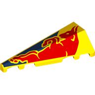 Деталь LEGO Wedge Sloped 2 x 5 Left with Red Bull, Dark Blue Background print, Желтый