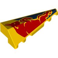 Деталь LEGO Wedge Sloped 2 x 5 Right with Red Bull, Dark Blue Background print, Желтый