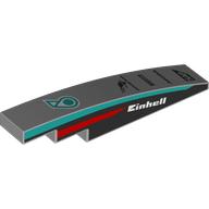 Деталь LEGO Slope Curved 1 x 6 with White 'EINHELL' On Black Background, Dark Turquoise/Red Stripes on Sides, Black Sponsors print, Светлый сине-серый