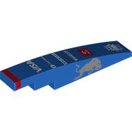 Деталь LEGO Slope Curved 1 x 6 with Silver Bull On Sides, Red Stripe, White Sponsors print, Голубой