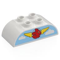 Деталь LEGO Duplo Brick 2 x 4 Curved Top with Yellow Wings, Red Bunny on Blue Sky print, Белый