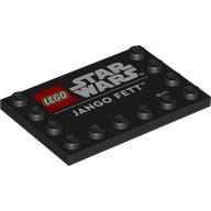 Деталь LEGO Plate Special 4 x 6 with Studs on 3 Edges with 'LEGO STAR WARS JANGO FETT' print, Черный