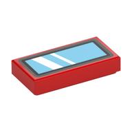 Деталь LEGO Tile 1 x 2 with Bright Light Blue Windows/Mirror, Silver/Black Border print, Красный
