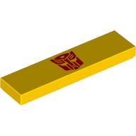 Деталь LEGO Tile 1 x 4 with Red Autotron Logo print, Желтый