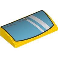 Деталь LEGO Slope Brick Curved 2 x 4 x 2/3 No Studs with Medium Blue Windscreen, Silver Whipers print, Желтый