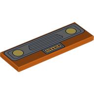Деталь LEGO Tile 2 x 6 with Light Bluish Grey Car Grill, Bright Light Yellow Headlights, License Plate print, Красно-оранжевый