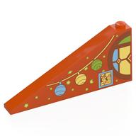 Деталь LEGO Slope 25° 1 x 8 x 3 with Stars, Garland, Bunny and Half Stained Glass Round Window print, Красно-оранжевый