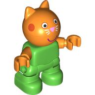 Деталь LEGO Duplo Figure Child, Cat with Orange Head, Bright Pink Nose, Smile print, Ярко-зеленый