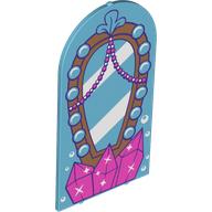 Деталь LEGO Glass for Frame 1 x 6 x 7 with Bow with Medium Nougat Mirror, Pearl Chains, Dark Pink Crystals print, Средне-лазурный