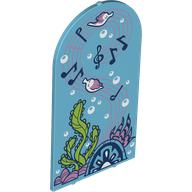 Деталь LEGO Glass for Frame 1 x 6 x 7 with Bow with Fish, Coral, Kelp, Music Notes print, Средне-лазурный