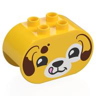Деталь LEGO Duplo Brick 2 x 4 x 2 Rounded Ends with Dog Head, Reddish Brown Ears print, Желтый