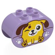 Деталь LEGO Duplo Brick 2 x 4 x 2 Rounded Ends with Yellow/Reddish Brown Dog print, Лавандовый
