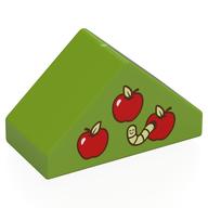 Деталь LEGO Duplo Brick 4 x 2 Double Slope 45° with Apples print, Лайм