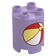 Деталь LEGO Duplo Brick Round 2 x 2 x 2 with Red/White/Bright Light Yellow Beachball print, Лавандовый