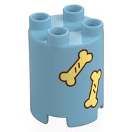Деталь LEGO Duplo Brick Round 2 x 2 x 2 with Bright Light Yellow Bones print, Средне-лазурный
