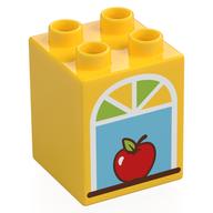 Деталь LEGO Duplo Brick 2 x 2 x 2 with Arched Window, Apple print, Желтый